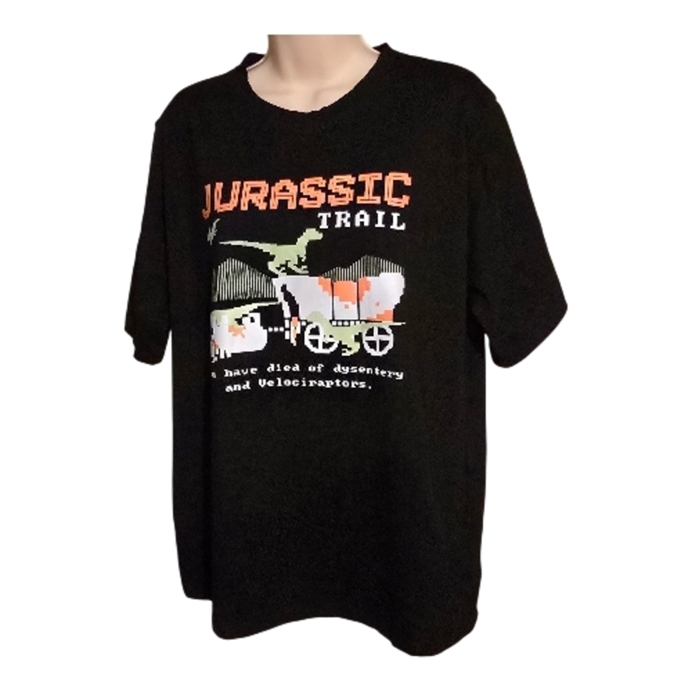 🦖🎮 Jurassic Trail Funny Graphic Tee XL Black Dinosaur Gamer Humor Shirt Retro - Picture 2 of 8